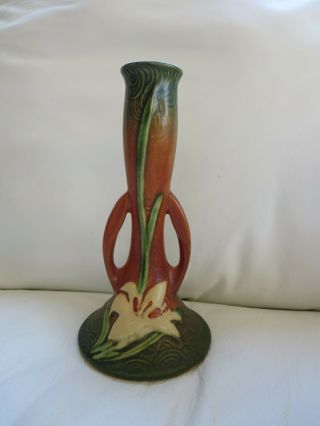 Roseville Pottery Zephyr Lily 7 " Bud Vase In Brown 201 - 7