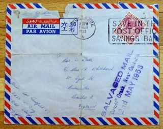 Singapore Kgvi 1953 Salvaged Mail Comet Crash Cover,  Cachet/slogan/cds Cancels.
