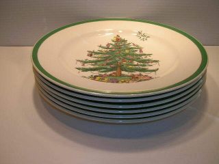 SIX SPODE CHRISTMAS TREE DINNER PLATES 10 1/2 