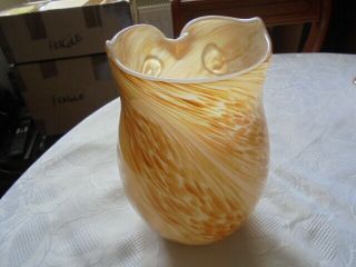 Murano glass large Owl vase Beige/White swirl design vgc 2