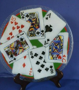 Peggy Karr Playing Cards - Stud Poker 11.  25 " Round Plate Fused Glass