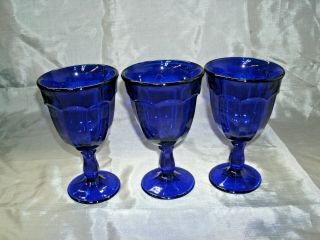 Vtg Viking Arlington Cobalt Blue 3 - 5 5/8 " Wine Glass Goblets Stemware Disc 