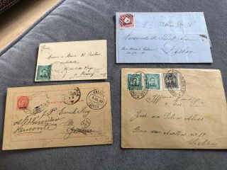 Rare 4 19th Century Portugal Azores Postal Covers To European Destinations