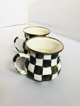 Mackenzie - Childs Checkered Mugs Set Of 2 Hand Painted " Courtly Check "