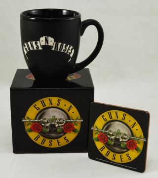 Officially Licensed Boxed Guns N Roses Mug & Coaster Set.  Laser Etched Logo