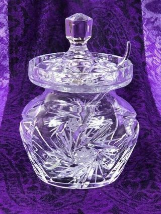 Crystal/cut Glass? Sugar Bowl With Lid And Spoon Frosted