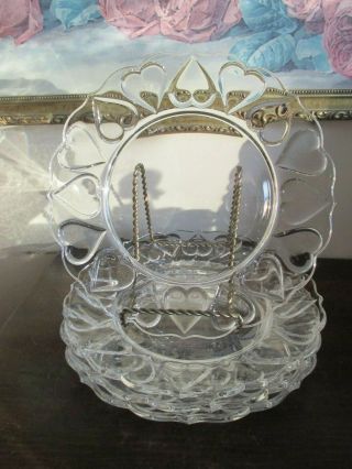 Vintage Tiffany & Co Set Of 4 Clear Crystal 8.  5 " Salad Plate Hearts