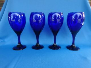 4 Libbey Teardrop Goblet Cobalt Blue 12 Oz 3911b,  7.  25 Tall,  Water Wine Glasses
