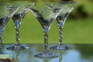 Vintage Etched Cocktail Glasses,  Set of 6,  Twisted Stem Martini Glasses 3