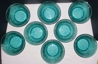 Vintage Tiara Indiana Glass 8 Spruce Green Soup Salad Bowls 6 3/4in