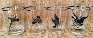 1960’s Vintage Old Fashioned Glasses Set/4 Game Birds Grouse Pheasant Goose Duck