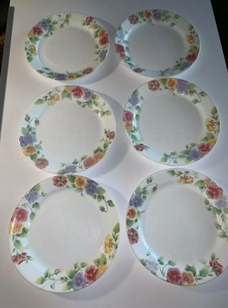 Set Of 6 Vintage Corelle “summer Blush” Dinner Plates By Corning Pansy 10 1/4 "