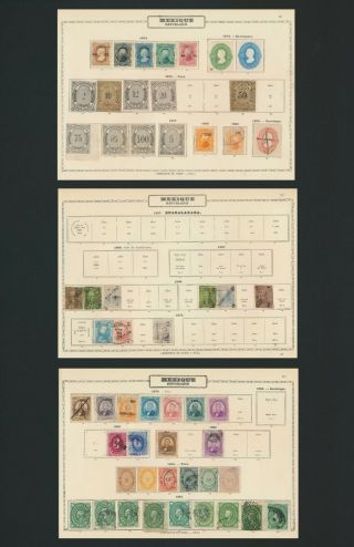 Mexico Stamps 1868 - 1884,  3 Album Pages,  Inc 1880 Porte Del Mar