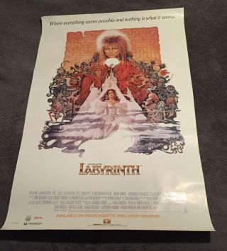 1986 Labyrinth Embassy Videocassette & Laserdisc Movie Poster 26 " X 40 "