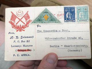 47 Rare 1928 Portugal Colonial Mozambique Postcard Cover Humanitaria Stamp