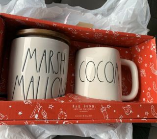 Rae Dunn Marshmellow Cellar And Cocoa Mug Set