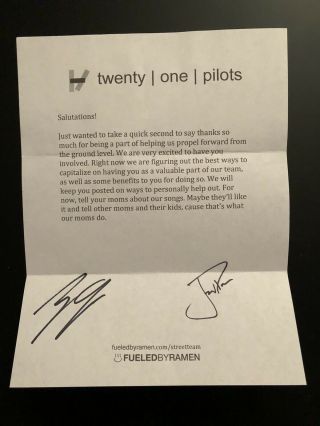 Twenty One Pilots Signed Street Team Promo Letter Tyler Joseph Josh Dun