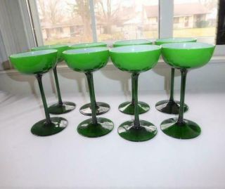 8 Carlo Moretti Italian Emerald Green Cased Champagne Sherbet Glasses Nos 7 " T