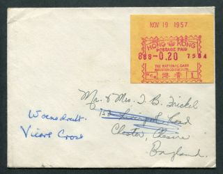 1957 Hong Kong Unusual?? 20c Postage Paid Label On Cover To Gb Uk