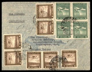 Chile Santiago October 19 1940 Air Mail Panagra Registered Block And Pairs To W