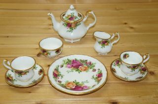 Royal Albert Old Country Roses 9 - Piece Miniature Tea Set - Pot - Creamer - Sugar - Tray