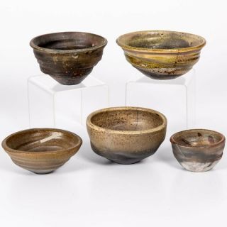 George Roby (american,  1936 - 2017) A Group Of Five Bowls,  Raku Ceramic,