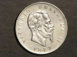Italy 1877r 5 Lire Silver Crown Au - Unc