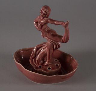 Art Deco Nude Figural Follies Dancer Ceramic Figural Flower Frog Unusual Color