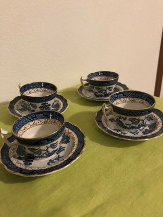 4 Cups& Saucers Booths Real Old Willow,  A8025 Made In England