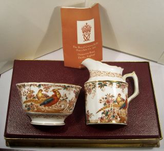 Royal Crown Derby Bone China Olde Avesbury Sugar Bowl Creamer Set Bird Box