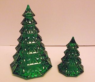 Waterford Crystal Marquis Emerald Green Pr Of Christmas Trees 6.  5 3.  5