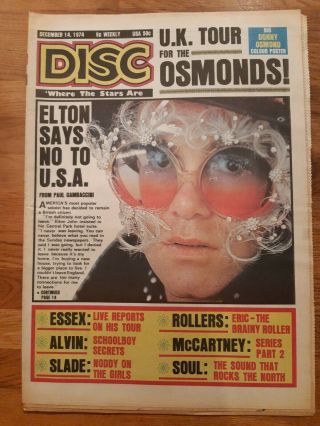 Disc Music Newspaper December 14th 1974 Elton John Cover And Donny Osmond Poster