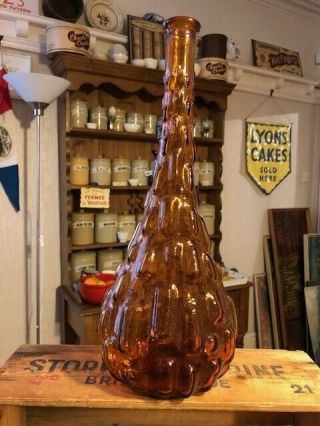 Vintage Tall Amber Glass Textured Italian Genie Bottle – Retro –