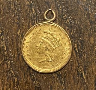 1861 Type 3 Gold $1 With Bezel Pendant/coin
