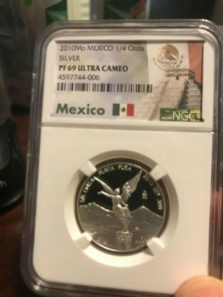 2010 Silver Mexico 1/4 Oz.  Libertad Proof,  Ngc Pf69