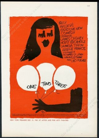 1961 Saul Bass Art One Two Three Movie Ny Premiere Vintage Print Ad