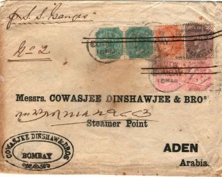India Qv Cover 27a High Rate Franking Bombay Arabia Aden Steamer Point Ma458