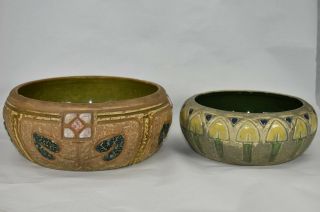 Vintage Roseville Pottery Mostique Arts And Crafts Bowls 240 - 7 And 72 - 6