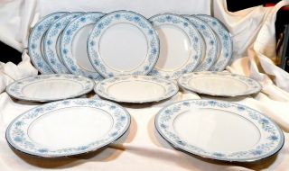 12 Vintage Noritake Blue Hill Pattern 2482 – Dinner Plates - Near
