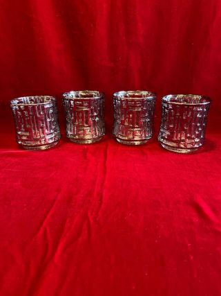 Mid - Century Modern Vintage Set 4 Lowball Glasses Mcm Silver Drinkware Barware
