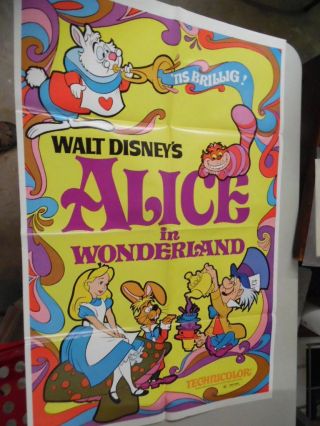 1974 Alice In Wonderland One Sheet Movie Poster Disney Buena Vista Vg,