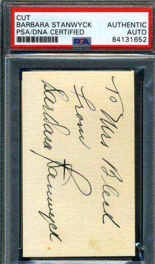 Barbara Stanwyck Psa Dna Hand Signed Vintage Cut Autograph
