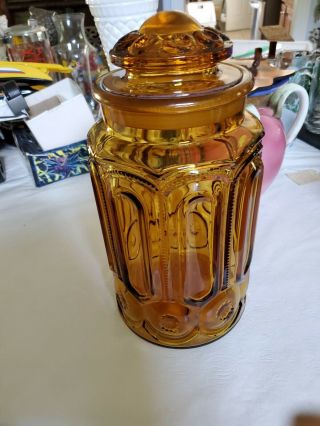 Amber Glass Cannister Jar Moon And Stars Vintage L E Smith