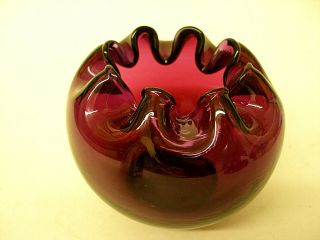 Vintage Fenton Art Glass Rose Bowl Vase Purple Amethyst Crimped Ruffled Rim