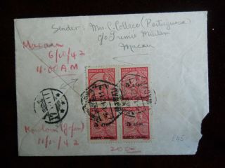 Ww2 Air Mail Cover,  Sent From Macau To Hong Kong,  6th Oct 1942