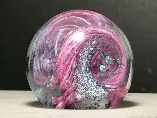 Scottish Caithness Pink,  White & Teal Blue Swirl Art Glass Paperweight