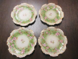 Antique Limoges France Coronet Rose? Flowers Set Plate Hand Touched Brushed Gold