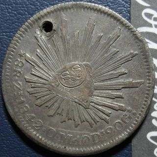 Mexico 1842 8 Reales Zacatecas Zs Om Silver Coin Countermarks