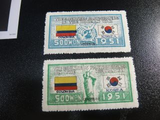 Korea 1951 Sc 142 - 43 Un Flag/ Colombia Nh
