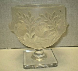 Vintage Signed Lalique France " Elizabeth " Frosted Birds Art Glass Stemmed Vase